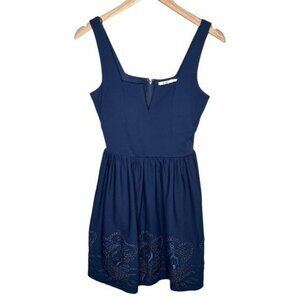 Francesca’s Miami navy blue eyelet trim fit n flare dress size small holiday